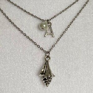 Letter A Initial Stainless Steel Silver Necklace Faux Pearl Handmade Jewelry